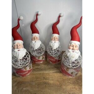 4 Dept 56 Santa Claus Face Round Wire Mesh Cage Christmas Tree Ornaments Rare